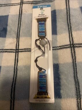 Blue Striped Leather-Style Watch Band for Apple Watch (38/40/41mm)